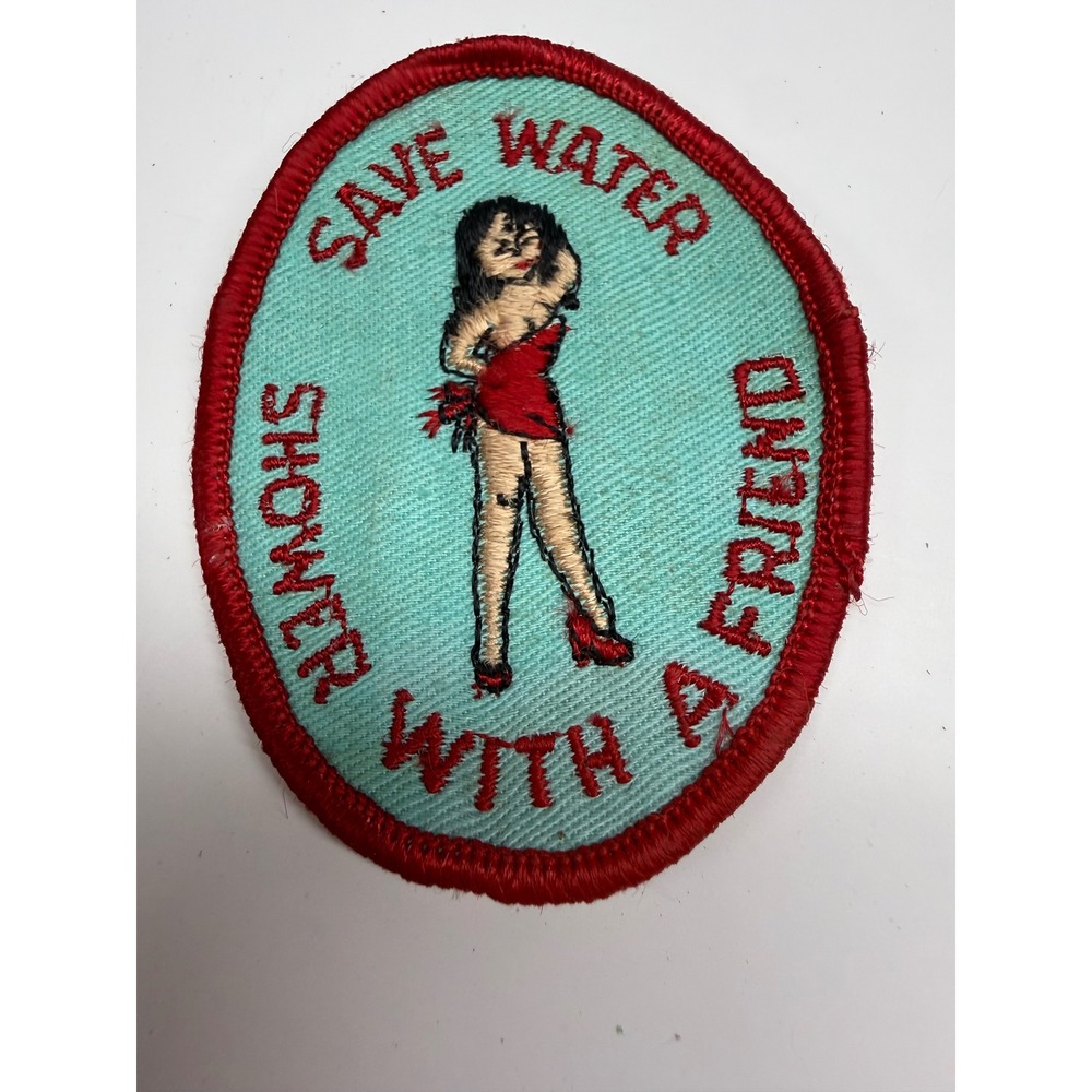 Vintage Save Water Shower With A Friend Pinup Girl Embroidered Sew On Patch